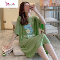 短袖睡裙女夏季薄款可爱卡通孕妇睡衣女夏清新韩版大码中长款裙子 FISH BASKET