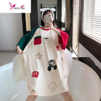 特大码睡衣女夏宽松加肥200斤睡裙女棉短袖胖妹妹夏天薄款卡通 FISH BASKET