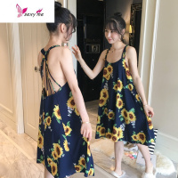 睡裙女夏季短袖薄款棉绸可爱印花睡裙美背睡衣家居服 FISH BASKET