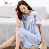 夏季人造睡裙卡通花边起居服睡裙短袖中裙绸绸裙孕妇可穿 FISH BASKET