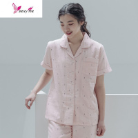 日系夏天睡衣情侣薄款棉纱布短袖长裤男士女士棉质家居服 FISH BASKET