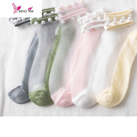 5双网红袜珍珠短筒仙女玻璃丝女短袜薄款韩版棉底水晶丝袜 FISH BASKET丝袜