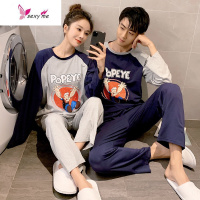 大力水手情侣睡衣女棉长袖卡通可爱韩版家居服男薄款 FISH BASKET