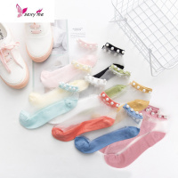 珍珠袜透明玻璃丝袜子女短袜夏季薄款棉韩国可爱日系潮女士船袜 FISH BASKET丝袜