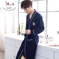 睡袍女夏季棉薄款性感浴袍长款七分袖棉男士睡衣浴衣 FISH BASKET