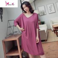 莫代尔睡裙短袖宽松加大码性感女夏薄款孕妇连衣裙胖MM家居服睡衣 FISH BASKET