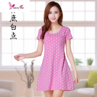 夏季女短袖棉睡裙免穿文胸内衣家居服韩版女带胸垫睡衣连衣裙秋 FISH BASKET