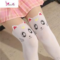 可爱猫咪白色丝袜拼接假高筒连裤袜女日系萝莉洛丽塔长筒袜子薄款 FISH BASKET丝袜