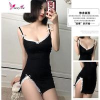 性感睡裙女夏棉花边诱惑带胸垫睡衣私房床上小短裙 FISH BASKET