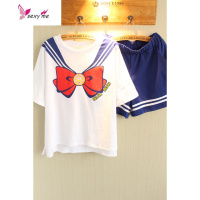 日系少女!夏季睡衣女棉短袖短裤可爱学生家居服睡衣女夏 FISH BASKET