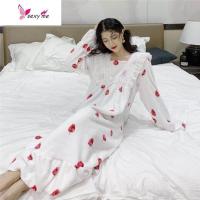 法兰绒荷叶边睡裙2020年新款女士韩版家居服长袖保暖连衣裙 FISH BASKET