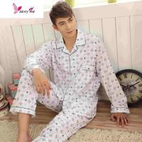 男士睡衣男棉长袖男式棉中年春季中老年家居服 FISH BASKET