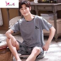 男式睡衣夏季短袖中老年人30-40-50岁爸爸大码棉莫代尔运动 FISH BASKET