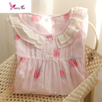 短袖睡裙女韩版夏天薄款棉纱布日系甜美莓棉家居过膝中长裙 FISH BASKET