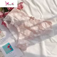 藕粉内裤女蕾丝日系低腰性感透明网纱可爱少女棉档平角裤内裤 FISH BASKET