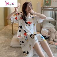 韩版女士睡衣睡裙棉学生可爱卡通短袖家居服棉夏季薄款连衣裙 FISH BASKET