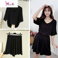 韩版短裤女休闲家居裙裤短袖宽松妈妈薄款胖MM大码T恤家居服 FISH BASKET