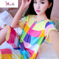 睡衣女夏短袖棉两件夏季韩版宽松棉绸夏天薄款人造棉家居服 FISH BASKET