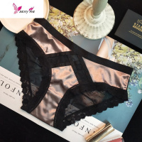 宫廷风香槟色性感蕾丝珠光滑绸缎面料内裤低腰后面透视三角短裤女 FISH BASKET