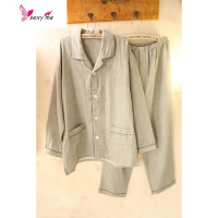 男生穿了都帅!闭眼入~ 日系双层棉纱布睡衣男秋翻领大码长袖套 FISH BASKET