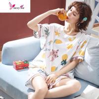 睡衣女夏季常规款纯短袖可爱夏天绸学生ins家居服两件 FISH BASKET