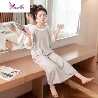 睡衣女夏季韩版中半袖棉超长款过膝连衣裙宽松大码孕妇睡裙胖mm FISH BASKET