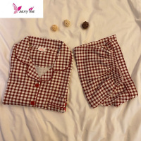 2020新款睡衣情侣夏季日系芝麻街格子男女生短袖短裤棉家居服韩 FISH BASKET