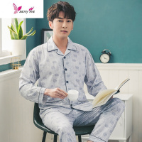 老人睡衣男士棉长袖中老年睡衣男中年爸爸款棉家居服 FISH BASKET