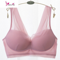 薄杯无钢圈一片式隐形蕾丝网纱薄杯女士背心式文胸美背胖MM FISH BASKET胸罩