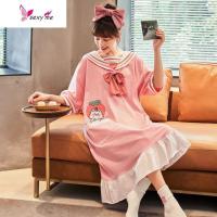 1睡裙棉夏季短袖甜美时尚薄款可爱韩版睡衣清新服女 FISH BASKET