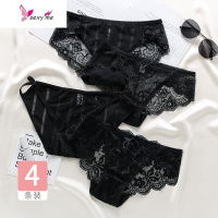 4条装内裤女蕾丝低腰超薄透明女生棉裆三角裤头 FISH BASKET