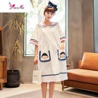 1女睡裙棉夏季短袖可爱韩版甜美时尚薄款睡衣清新服 FISH BASKET