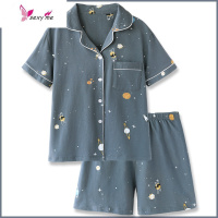 推荐!日系宇宙开衫情侣棉睡衣男女夏季短袖韩版宽松家居服 FISH BASKET