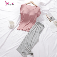 撞色带胸垫莫代尔睡衣大码宽松夏夏季家居服女短袖裤居家 FISH BASKET
