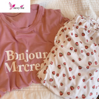 日系冰激凌莫代尔棉莓睡衣女夏薄款短袖长裤睡衣宽松家居服 FISH BASKET