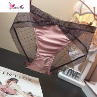 欧美性感蕾丝内裤女中腰包臀透明圆点镂空三角裤诱惑绸缎漆面 FISH BASKET