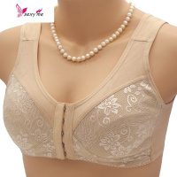 中老年前扣运动文胸无钢圈加大码薄胸罩背心式老人棉布内衣夏 FISH BASKET胸罩