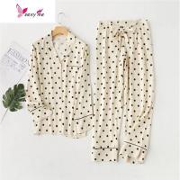 ~西班牙o家情侣贡缎棉绸波点燕麦色翻领长袖睡衣 家居服 FISH BASKET