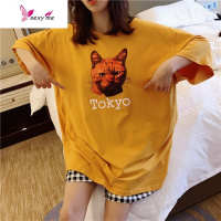 加大码猫狗情侣睡衣夏男女短袖短裤薄款棉宽松胖mm200斤家居服 FISH BASKET