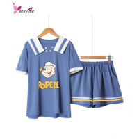 大力水手睡衣女夏季短袖棉常规款条纹家居服宽松夏天 FISH BASKET