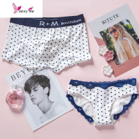情侣内裤棉可爱条纹圆点性感诱惑蕾丝边低腰女男平角裤 FISH BASKET