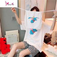 情侣睡衣女夏天薄款棉甜美可爱小飞象家居服大码胖mm200斤 FISH BASKET