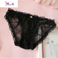 日系可爱玫瑰仙性感透明超细弹力大码网纱低腰纯色黑白内裤少女 FISH BASKET
