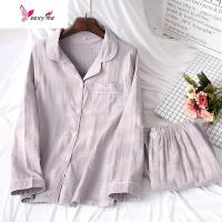 棉麻睡衣棉女长袖棉宽松大码家居服女士薄款日系纱布 FISH BASKET