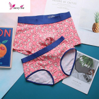 粉色飞猪情侣内裤棉青年学生甜美印花可爱男平角裤女内裤 FISH BASKET