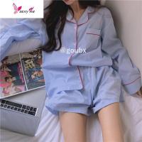 韩版外穿家居服睡衣女装衬衫+短裤休闲薄款两件套ins潮 FISH BASKET