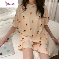 可爱橘子短袖短裤睡衣女夏季2020年新款宽松休闲家居服两件套 FISH BASKET