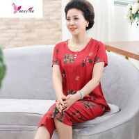妈妈装夏装短袖棉绸中老年女装两件套睡衣奶奶装居服老人衣服 FISH BASKET