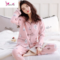 睡衣女秋棉长袖棉冬韩版开衫夏两件套家居服宽松 FISH BASKET