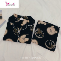 睡衣女棉可爱卡通维尼小熊长袖男家居服两件套 FISH BASKET